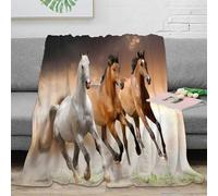 Impression 3D Chevaux Réalistes Couverture Microfibre Décor Salon Chevaux Galop Throw Blanket pour Adultes Adolescents Chambre 60x80(150x200cm)