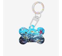 Impression 3D colorée de la nature de la mer sous l'eau de poissons tropicaux - 1 plaque d'identité double face en forme d'os de chien avec porte-clés pour animaux de compagnie