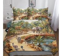 Impression 3D Ensemble De Literie Housse De Couette Zoo,Parure De Couette Safari Parks All Animals Elephants Giraffes and Other Animals avec Taies D'oreillers,Sets De Housse Couette en Microfibre,po