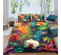 Impression 3D Forêt Tropicale Housse De Couette Double 200x200 cm Art Jungle Parures De Lit 3 Pièces Microfibre Douce avec Taie d'oreiller,pour Garçons Et Filles
