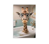 Impression 3D Girafes prenant un bain - Affiche murale drôle pour salle de bain, affiche humoristique sur les toilettes, œuvre d'art animalière abstraite vintage intéressante pour la décoration (50 x
