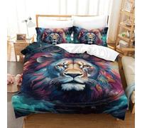 Impression 3D Housse De Couette Respirant Le Lion Housse Couette Antibactérien 3 Pièces avec Fermeture Éclair Literie pour La Chambre des Enfants Single(140x200cm)