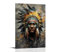 Impression à l'huile sur toile représentant un chef amérindien coloré - Décoration murale rétro pour chambre à coucher, salle de bain - 30 x 45 cm