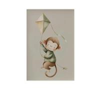 Impression amusante sur toile avec petit singe mignon avec cerf-volant - Décoration de chambre à coucher, bureau, chambre - Cadeau 40 x 60 cm
