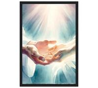 Impression aquarelle de Jésus-Christ, mains de guérison, Jésus tenant la main, deuil, maladie, espoir, foi, peinture rétro encadrée, peinture décorative et art imprimé moderne pour décoration de