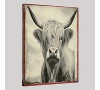 Impression artistique animal yak gris sur toile 50x40 cm Tableau mural moderne avec cadre bois naturel Décoration maison pour salon chambre bureau cuisine