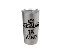 Impression artistique chrétienne de style graffiti Jesus Is King Couronne Gobelet isotherme en acier inoxydable double paroi