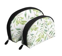 Impression Artistique d’Olivier à Feuilles Vertes, Trousse de Maquillage Coquille Femme Petit Porte-Monnaie Trousse de Toilette Trousse à cosmétiques 2 pièces
