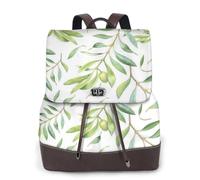 Impression artistique d'olivier à feuilles vertes,Sac à dos imperméable pour femme, sac à dos de voyage léger en cuir PU tendance