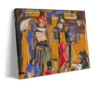 Impression artistique Jacob Lawrence 1960 The Library - Art mural inspiré du cubisme représentant des personnages lisant dans une bibliothèque - Impression esthétique sur toile pour décoration de