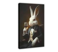 Impression artistique lapin élégant sur le thème des animaux victoriens Décoration murale pour maison, bureau, bar, portrait vintage (5)