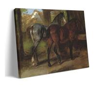 Impression artistique Rosa Bonheur Deux chevaux dans une écurie stable - Décoration murale pour chambre à coucher ou famille 20 x 30 cm