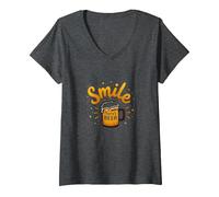 Impression Artistique « Smile There's Beer : Fun Brew Lovers » T-Shirt avec Col en V, Femme, Chiné Foncé, XXL