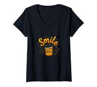 Impression Artistique « Smile There's Beer : Fun Brew Lovers » T-Shirt avec Col en V, Femme, Noir, L