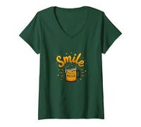 Impression Artistique « Smile There's Beer : Fun Brew Lovers » T-Shirt avec Col en V, Femme, Vert Forêt, M