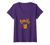 Impression Artistique « Smile There's Beer : Fun Brew Lovers » T-Shirt avec Col en V, Femme, Violet, L
