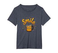 Impression Artistique « Smile There's Beer : Fun Brew Lovers » T-Shirt, Femme Grandes Tailles, Bleu Chiné, 5X