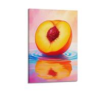 Impression artistique sur toile représentant une moitié de pêche avec réflexion, affiche de fruits, décoration murale moderne à suspendre, 20 x 30 cm
