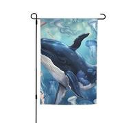 Impression baleine de mer et méduses 30,5 x 45,7 cm pour porche toutes saisons - Drapeaux d'extérieur pour décoration de cour, patio, cour