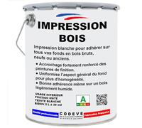Impression Bois - Codeve Bois/Ral 9010 - Blanc Pur - 5 L - Intérieur - Pour Couvrir Un Fond En Bois Trop Foncé, Noirci, Taché Ou Nuancé.
