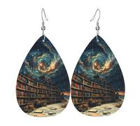 Impression Boucle d'oreille en cuir Bibliothèque Galaxy Retro Leather Earrings Confortables Boucle d'oreille pour Decorations Fête Femmes