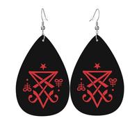 Impression Boucle d'oreilles pendantes en cuir Sceau occulte de Lucifer Satanique Boucles d'Oreille Pendantes Légères Boucle d'oreille en cuir pour Decorations Fête Femmes