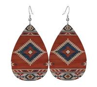 Impression Boucle D'Oreilles Pendantes En Cuir Vintage Amérindien Du Sud-Ouest Américain Boucles D'Oreilles Femme Légères Boucle D'Oreille En Cuir Pour Fête Fête Decorations