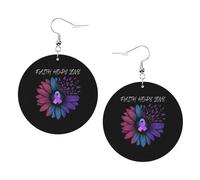 Impression Boucle d'oreilles pendantes Ruban Roses turquoise et bleu, symbole de sensibilisation au cancer de la thyroïde, orné d'un tournesol Leather Earrings Rétro Boucle d'oreille