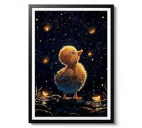 Impression caneton parmi les lucioles, art mural animal mignon, poster moderne de style anime, décoration de collection de dessin animé, thème étoile et lune, cadeau, archivage mat, A5 (encadré) - 21
