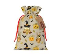 Impression citrouille et hibou d'Halloween 11,9 x 17,5 cm dans sac de Noël avec cordon de serrage, idéal pour les adultes pour emballer des cadeaux pour Noël Halloween