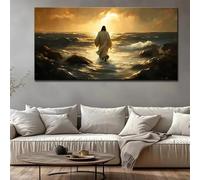 Impression d'affiche d'art classique de Jésus, grande toile chrétienne de Jésus marchant au coucher du soleil, décoration d'église, 35 x 70 cm (14 x 28 pouces)