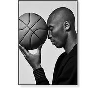 Impression d'affiche de Kobe Bryant, Mamba noir et basket-ball en noir et blanc impression d'art photographique sur toile affiche murale peintures de décor d'intérieur cadeaux fans sans cadre,50x70cm