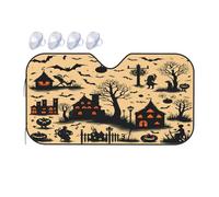 Impression d'arbre avec des Chauves-Souris d'halloween Voiture Pare-Soleil Universelle Couverture Pare Brise Anti UV Voiture Housses De Soleils pour Voitures Berlines SUV 76x140cm