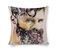 Impression d'art aquarelle homme barbu, portrait masculin moderne, Drip Art, décoration murale masculine contemporaine, figurine abstraite Art-1 taie d'oreiller en lin, style textiles de maison 40 x