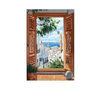 Impression d'art d'Alger Casbah - Fenêtre sculptée berbère, architecture algérienne sur toile - Décoration murale pour salon, chambre à coucher - 20 x 30 cm