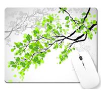 Impression d'art De Feuilles Vertes Et Blanches sur Une Branche d'arbre Tapis De Souris Base en Caoutchouc Tapis Souris Bords Cousus Mouse Pad pour Gamer Maison Pc 25X30Cm