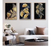 Impression d'art de luxe Gold Ginkgo Deco Lot de posters artistiques Décoration murale abstraite pour salon - Sans cadre 60x90 cmx3