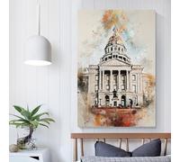 Impression d'art Denver USA Aquarelle Décoration murale chambre Peinture moderne pour pièce cuisine Impressions photo sur toile Art mural sur toile Cadeaux pour femmes et hommes 08x12 pouces (20x30cm)
