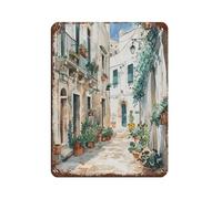 Impression d'art des Pouilles, affiche de paysage de rue italienne rétro en métal, peinture en fer, bar, personnes, grotte, café, garage, décoration murale 30 x 40 cm