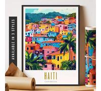 Impression D'Art D'Haïti Port-Au-Prince Impression D'Haïti Décoration Murale Des Caraïbes Impression Sur Toile Destination De Voyage Vintage Affiche De Ville Décoration D'Intérieur 40X60Cm Sans Cadre