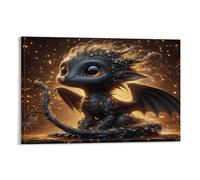 Impression d'art dragon pour tout-petits - Denoise - Affiche d'art mural en toile - Décoration de salon - 30 x 45 cm