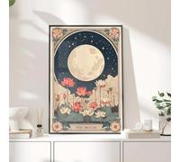 Impression d'art mural de tarot lunaire, lotus céleste et affiche d'astrologie bohème florale, décoration de chambre sur toile mystique vintage, cadre 30 x 40 cm