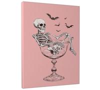 Impression d'art squelette d'Halloween, illustration de crâne vintage pêche, décoration murale effrayante pour salon, chambre à coucher, fête, toile encadrée 40,6 x 50,8 cm