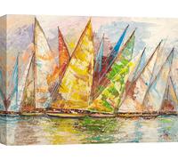 Impression d'art sur toile avec des voiliers - Luigi Florio, Régate de printemps - 70x50 cm