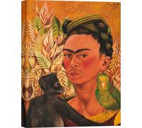 Impression d'art sur toile - Frida Kahlo - Autoportrait avec singe et perroquet, 1942 - 60x40 cm