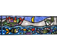 Impression d'art sur toile, paysage coloré - Wallas, Colored fishes - 100x35 cm