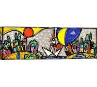 Impression d'art sur toile, paysage coloré - Wallas, Deux mondes s'unissent - 100x35 cm