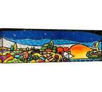 Impression d'art sur toile, paysage coloré - Wallas, Un coucher de soleil romantique - 100x35 cm