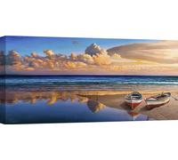 Impression d'art sur toile - Paysages - Adriano Galasso, Bateaux sur la plage - 140x70 cm