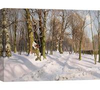 Impression d'art sur toile - Peder Mork Monsted, route dans la forêt enneigée sous le soleil - 120x90 cm